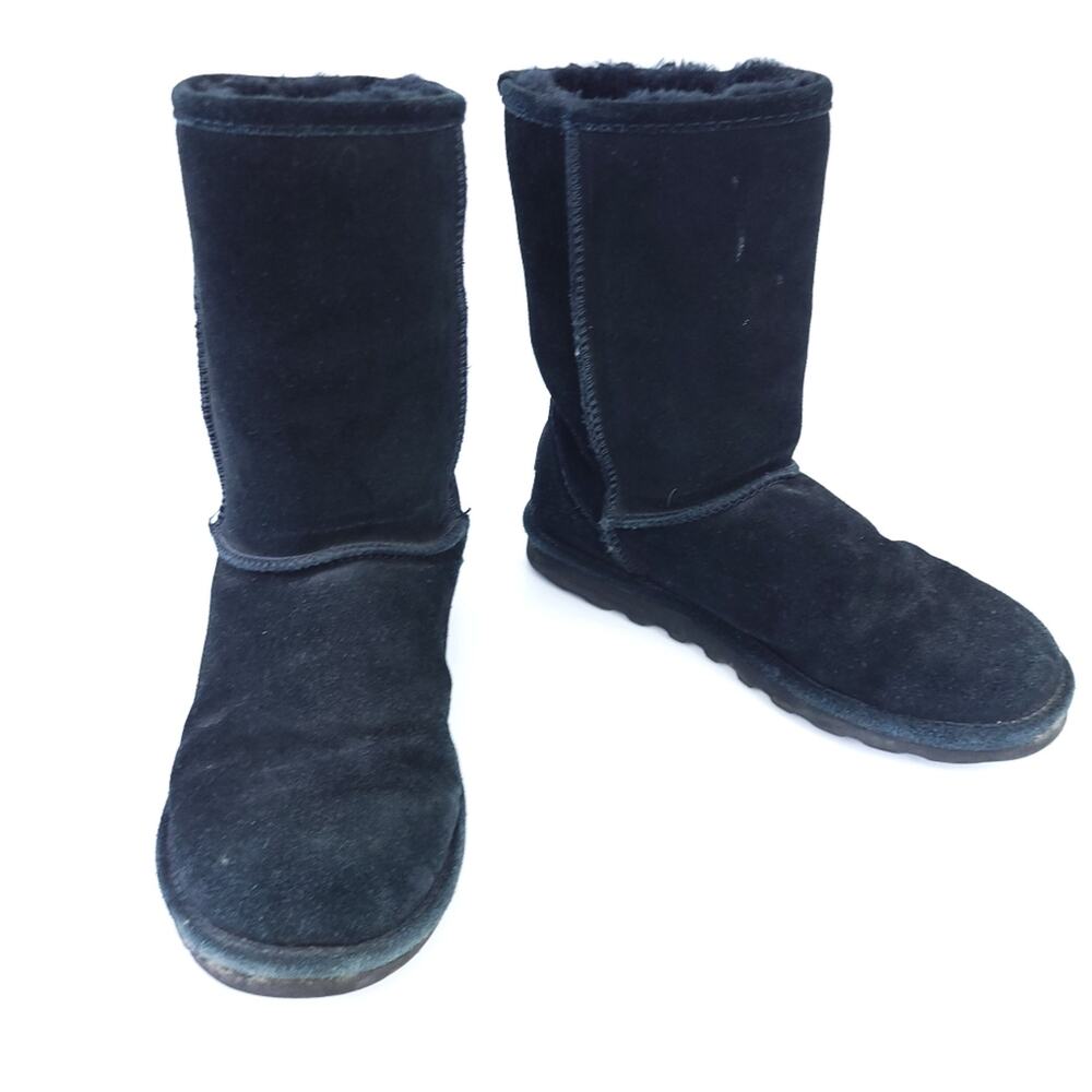 Bearpaw Suede Mid-Calf Boots Black Women Size 9 Sherpa Lined 9.5" Tall